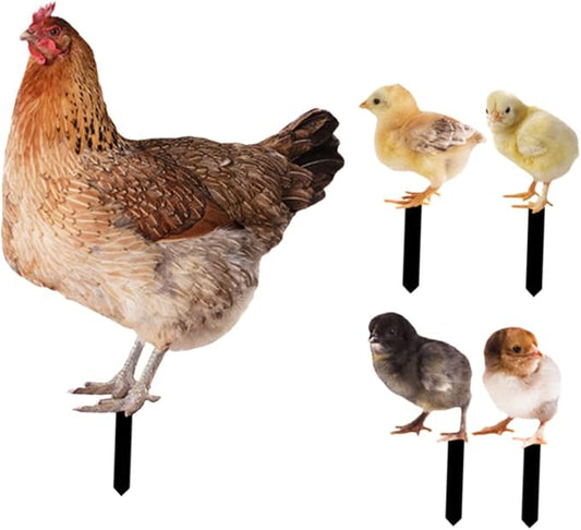 Mikikit 5pcs Acrylic Chicken Stakes Rustic Lawn Decoration for Outdoor Patio Garden Weather Resistant Garden Statues for Backyard and Farm Decor