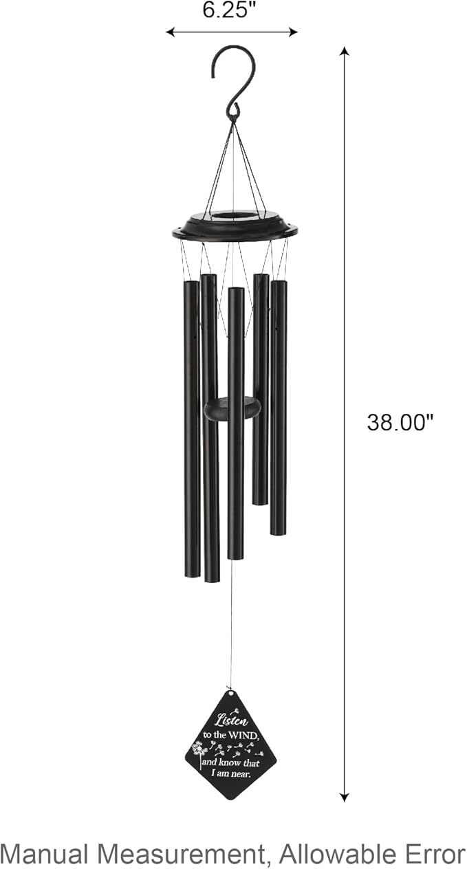 Glitzhome 38" H Large Metal Wind Chime, Classic Black Wind Chimes with Wind-Catcher, Memorial Windchime for Patio, Garden, Outdoor Home Decor