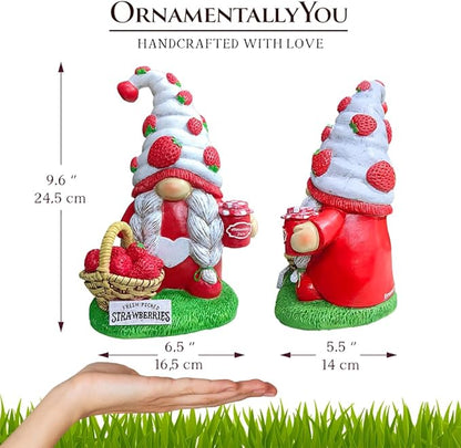 Spring & Summer-Themed Garden Statues – Adorable Outdoor Decor for Lawn, Patio & Porch (Charming Homestead Strawberry Gnome Garden Statue, 9.5" Farmhouse Style Unique Fruit Home Decor)