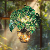 Monstera Pot Acrylic Suncatcher, Boho Suncatchers for Window Hanging Ornament, Stained Glass Effect Art Garden Decor for Nature Lover, Gifts for Mother's Day, Mom, Grandma, Wife, Women, Nana