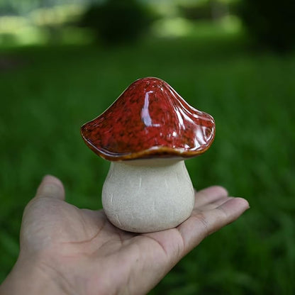 Ceramic Mushroom Garden Statue - Outdoor Decor for Whimsical and Enchanting Landscapes - Durable, Fade-Proof, and Easy to Clean - Set of 2, 4 Inche