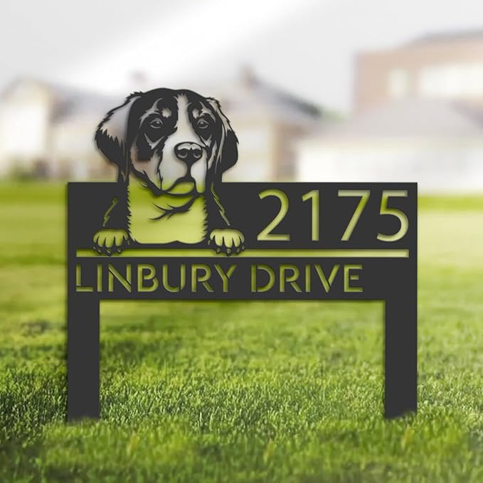 Great swiss mountain Dog Metal Address Sign House Number Great swiss mountain Stake Great swiss mountain Sculptures Sign for Park Yard Lawn Courtyard Patio Ranch Farmer Gardening.