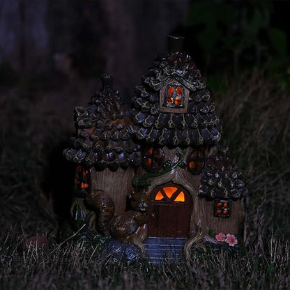 Zayton Garden Squirrel's House Outdoor Statues Yard Resin Decoration Gift Handmade Housewarming Gift for Patio Yard Lawn Waterproof Cracking