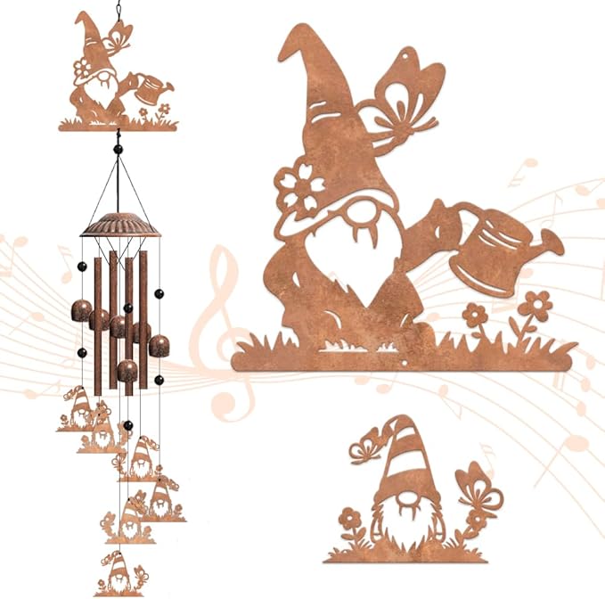 OLYCRAFT Gnome Wind Chimes Outdoors Wind Chime Sympathy Memorial Windchime Iron Windchime Memorial Presents Hanging Windbell for Patio Backyard Home Garden Pendant Decoration - 30.7 Inch