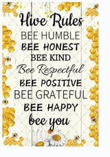 Cusde Hive Rules Metal Tin Sign Bee Humble Retro Decor Bee Honest Wall Decor Bee Kind Honey Decoration Vintage Wall Art for House Cabin Yard Backyard Outdoor Poster Gifts 12x8 Inches
