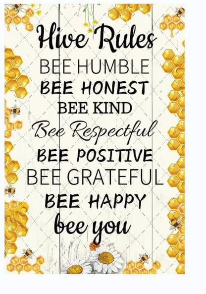 Cusde Hive Rules Metal Tin Sign Bee Humble Retro Decor Bee Honest Wall Decor Bee Kind Honey Decoration Vintage Wall Art for House Cabin Yard Backyard Outdoor Poster Gifts 12x8 Inches