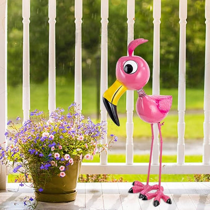 26'' Flamingo Garden Statue, Whimsical Flamingo Metal Yard Art, Pink Flamingos Bird Garden Decor Statue for Outside Yard Porch Patio Decor, Birthday for Women Mom Grandma