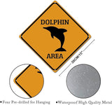 Dolphin Area Xing Caution Crossing Sign Ocean Animal Metal Tin Sign Warning Sign Novelty Road Fence Yard Wall Decor For Indoor Outdoor Highway15x15in