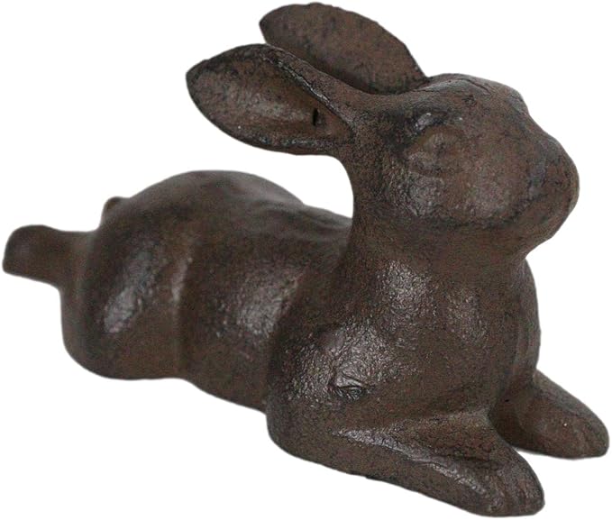 Ebros Gift Cast Iron Whimsical Bunny Rabbit Lying Down Abstract Taxidermy 3D Art Sculpture 5.25" Long for Home Garden Outdoors and Indoors Decorative Accent (1)