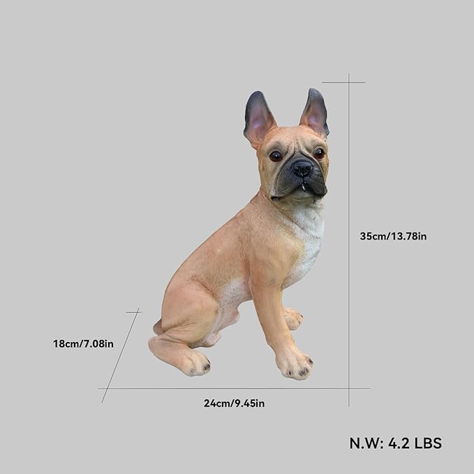 Elegant French Bulldog Dog Sculpture with Solar Lantern & Double-Sided 'On Patrol' & 'Welcome' Signposts – Premium Resin Statue for Outdoor Garden, Patio, Yard Decoration