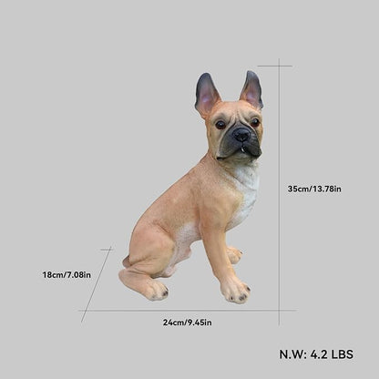 Elegant French Bulldog Dog Sculpture with Solar Lantern & Double-Sided 'On Patrol' & 'Welcome' Signposts – Premium Resin Statue for Outdoor Garden, Patio, Yard Decoration