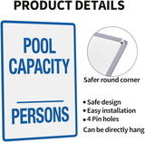 Retro Aluminum Warning Sign, Pool Capacity Sign, Vintage Style, 8 X 12 Inches