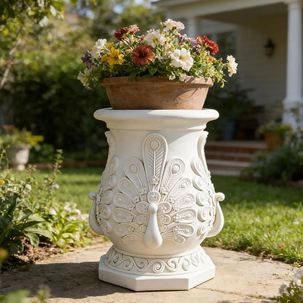 Decorative Roman Column Pedestal, English Rosette Indoor Outdoor Sculptural Garden Plinth Base Statue Riser, Weatherproof Sturdiness Plinth Base Statue Riser for Statues, Flower Pots, Decor, Cast Stone Resin (1458)