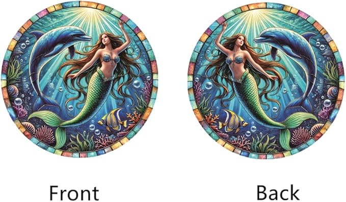 Mermaid and Dolphin Stained Window Hangings – Acrylic Ocean Ornament for Garden, Patio and Indoor Decor, Housewarming Gift for Mom, Grandma and Marine Life Lovers