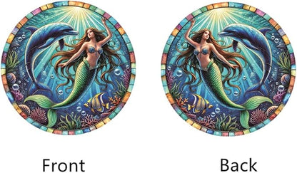 Mermaid and Dolphin Stained Window Hangings – Acrylic Ocean Ornament for Garden, Patio and Indoor Decor, Housewarming Gift for Mom, Grandma and Marine Life Lovers