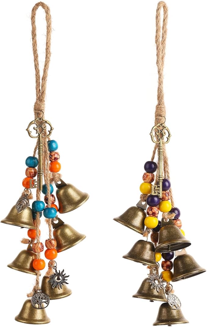 2 Pieces Witch Bells for Door Knob for Protection Handmade Decorative Door Hanging Bell Witch Wind Chimes for Boho Home Room Decor(Colorful)