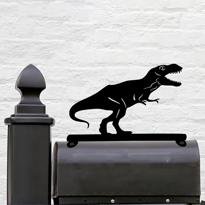 Metal Dinosaur Iron Art Silhouette Mailbox Top Decoration Yard Art Garden Decorations Patio Outdoor Decor Iron Crafts
