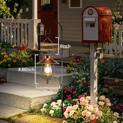 Solar Hanging Lantern - Vintage Copper Edison Bulb Warm White
