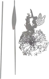 Fairies Wire Dandelion Stainless Garden Art Sculpture Steel Statue, Dancing Fairy Dandelion Garden Ornaments Art Decorations for Outdoor Yard Lawn Patio (E)