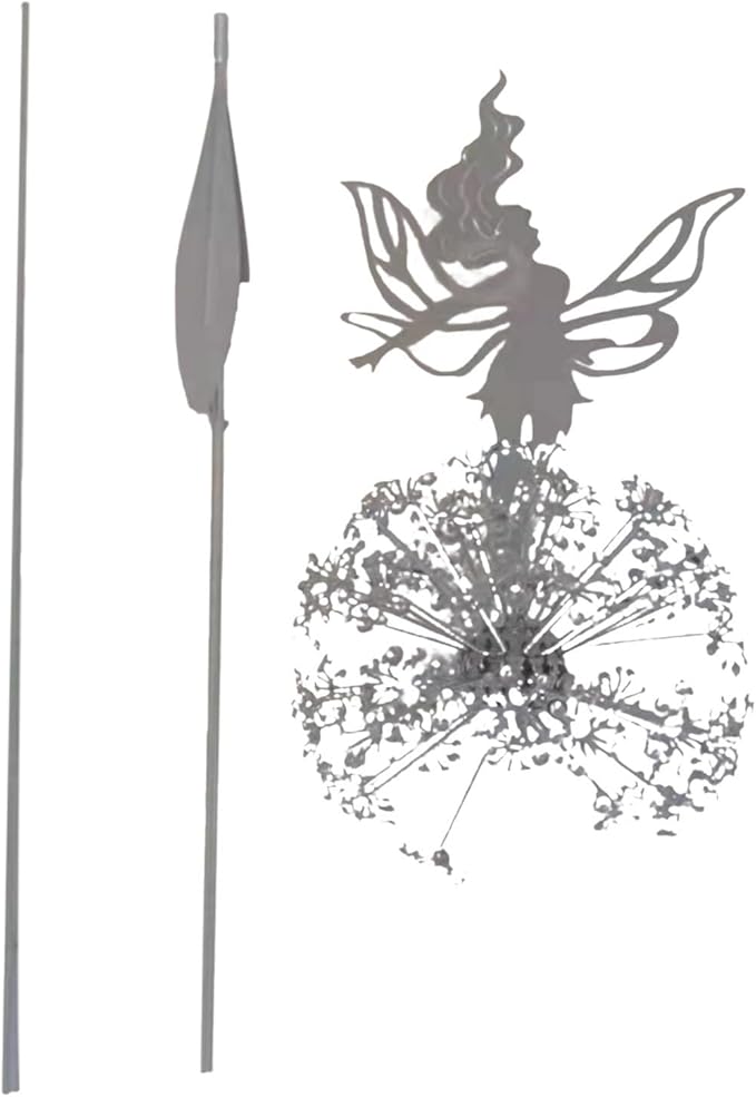 Fairies Wire Dandelion Stainless Garden Art Sculpture Steel Statue, Dancing Fairy Dandelion Garden Ornaments Art Decorations for Outdoor Yard Lawn Patio (A)