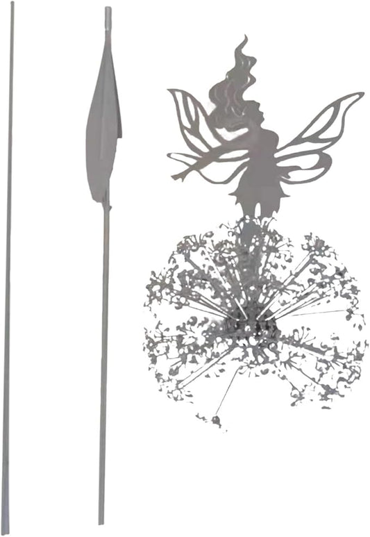 Fairies Wire Dandelion Stainless Garden Art Sculpture Steel Statue, Dancing Fairy Dandelion Garden Ornaments Art Decorations for Outdoor Yard Lawn Patio (A)