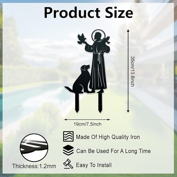 WADORN Jesus Bird Dog Decorative Silhouette Garden Stakes, Religious Metal Stakes Statues Ornaments Lovers Gifts Yard Art Black Silhouette Yard Outside Decor for Backyard Patio, 7.5x13.8 Inch