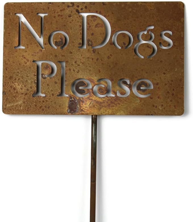 Classic Metal Garden Markers Clearance Items 20 to 33 Inches Tall (No Dogs Please, Naturally Rusted)