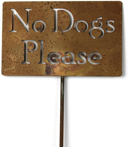 Classic Metal Garden Markers Clearance Items 20 to 33 Inches Tall (No Dogs Please, Naturally Rusted)