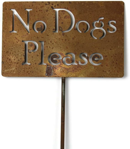 Classic Metal Garden Markers Clearance Items 20 to 33 Inches Tall (No Dogs Please, Naturally Rusted)