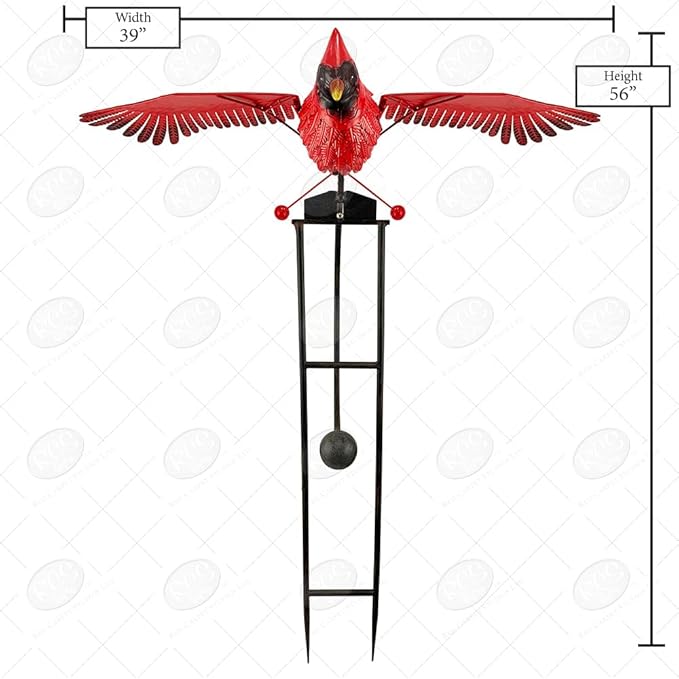 Red Carpet Studios Garden Stake Yard Art Metal and Glass Balance Rocker with Heavy Duty Stake, 4.5 Feet Tall, Cardinal