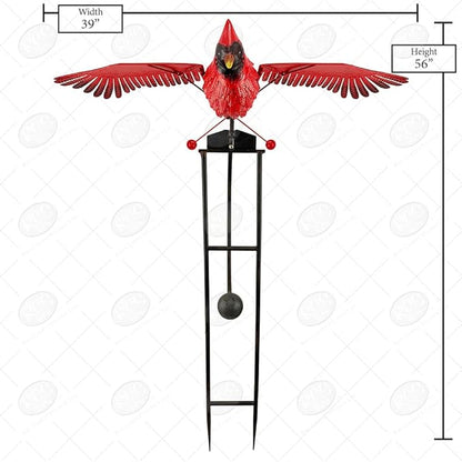 Red Carpet Studios Garden Stake Yard Art Metal and Glass Balance Rocker with Heavy Duty Stake, 4.5 Feet Tall, Cardinal