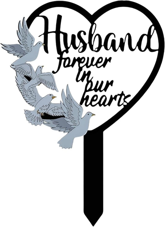 HPMAISON 11 inch Metal Husband Memorial Stake Grave Decorations for Cemetery Gravesite Sympathy Markers Waterproof Memorial Gifts for Loss of Husband Tombstones Plaque Outdoors Lawn Yard Decor