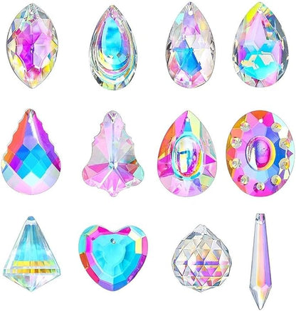 Kanpura 12 Pcs Crystal Suncatchers Colorful Chandelier Prisms Crystals Pendants Parts Hanging Ornament for Wedding Window Home Decor