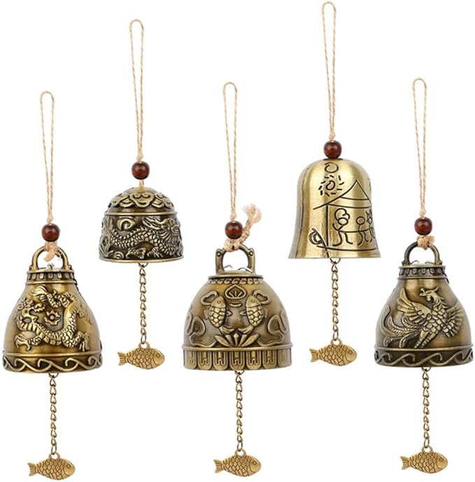 Feng Shui Wind Bell Vintage Metal Blessing Wind Chimes Hanging Decoration for Garden 5PCS