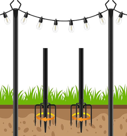 LETIANPAI 10Ft String Light Poles 2 Pack,Light Poles for Outside Lights,Outdoor with Fence Brackets Hanging Lights,Metal Stand Deck Patio Backyard