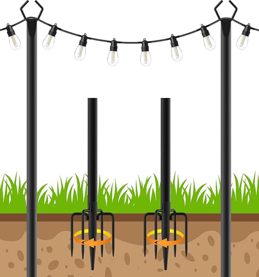 LETIANPAI 10Ft String Light Poles 2 Pack,Light Poles for Outside Lights,Outdoor with Fence Brackets Hanging Lights,Metal Stand Deck Patio Backyard