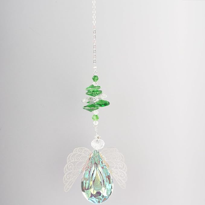 Crystal Angel Suncatcher,Hanging Crystal in The Shape of Longan with Large Wings,Angel Suncatcher for Home/Car Decoration