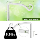FEED GARDEN Hand-Forged Hanging Plant Bracket Iron Wall Hook for Hanging Plant,Bird Feeders, Wind Chimes, Flower Baskets, Lanterns, Yoga Mat, Indoor/Outdoor Use 6 Inch 2 Pack, White