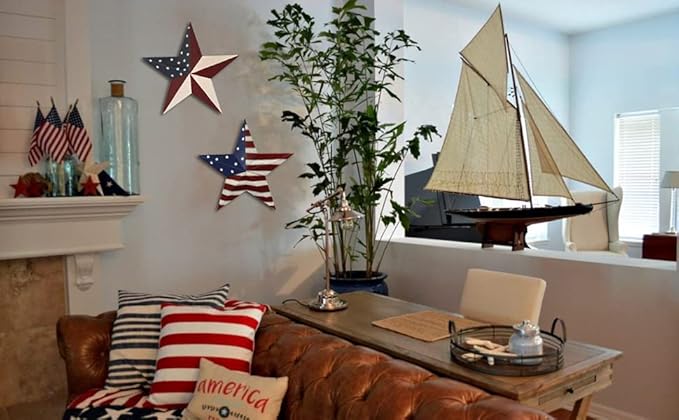 Morning View American Flag Garden Stake Patriotic Decor Metal Star US Flag Yard Sign Bar Star Outdoor Lawn Art Ornament 4th of July Memorial Day Veterans Day Independence Day 12 Inches Tall