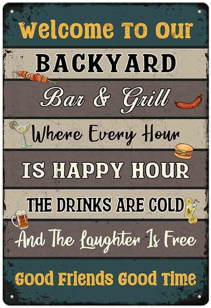 SCAZOMV Backyard Bar & Grill Rules Metal Sign 12X16 Inches Backyard Sign, Funny Rules Sign, Porch Metal Sign, Backyard Decorations, Backyard Metal Sign, Outdoor Metal Sign