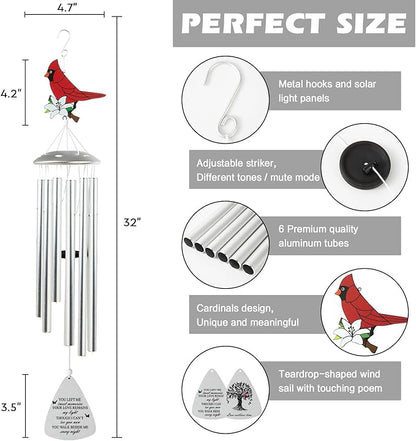 Cardinal Bird Sympathy Wind Chimes, Memorial Wind Chimes for Loss of Loved One Prime, Bereavement/Sympathy/Memorial Gift for Loss of Mother Father Husband Condolence (Silvery)