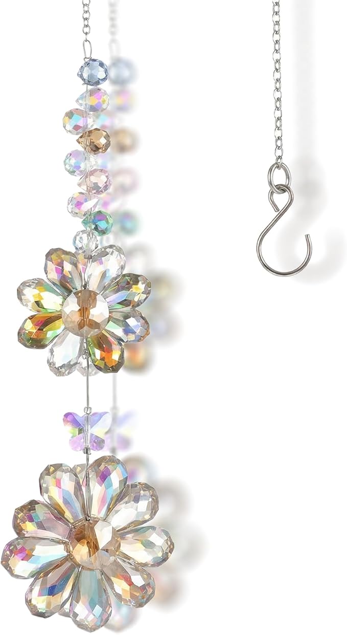 Suncatchers for Windows Hanging, Glass Outdoor Hanging Decor Suncatcher, 12.6 Inch Hang Crystals for Windows with 5.91 Inch Chain, for Patio Garden Living Room(Light Color)