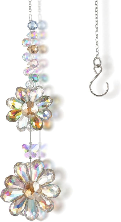 Suncatchers for Windows Hanging, Glass Outdoor Hanging Decor Suncatcher, 12.6 Inch Hang Crystals for Windows with 5.91 Inch Chain, for Patio Garden Living Room(Light Color)