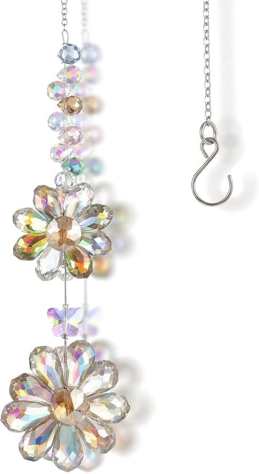 Suncatchers for Windows Hanging, Glass Outdoor Hanging Decor Suncatcher, 12.6 Inch Hang Crystals for Windows with 5.91 Inch Chain, for Patio Garden Living Room(Light Color)