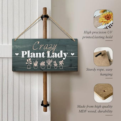 Heuhuww Plant Lover Gifts,Crazy Plant Lady Wood Sign 6x12 Inch Funny Garden Gift,Garden Door Decor,Plant Lady Hanging Gardening Signs for Plant Mom Plant Lovers