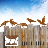 5PCS Rusty Metal Birds Decoration, Outdoor Fence Yard Decor, Metal Bird Art, Fence Decorations Outdoor, Rustic Garden Decor, Garden Sculptures Statues, Lawn Ornaments (Raven)