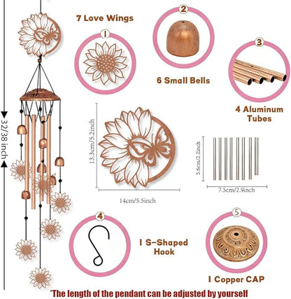 INFUNLY Sunflowers Wind Chimes for Outside Butterfly Metal Wind Chime Aluminum Windchime Tubes Memorial Wind-Bell Retro Music Windchimes with Bells for Yard Garden Decor Housewarming Birthday Gift