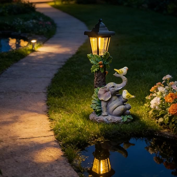 Solar Elephant Garden Statue, Outside Elephant Statue with Lantern Perfect for Balconies, backyards, or lawns—A Unique Birthday or Housewarming Gift for Women, Mothers, or Grandmothers