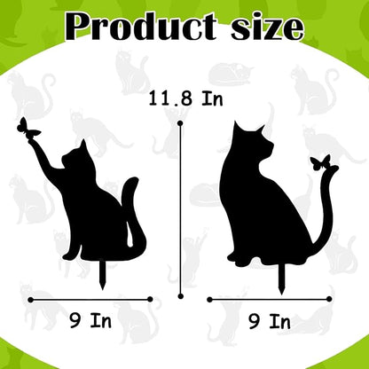 Metal Cat Stake Garden Decor, Yard Decoration Art for Lawn, Gifts for Cat Lovers, Black Outdoor Home Decoration, Metal Kitty Statue (SO CAT Set)