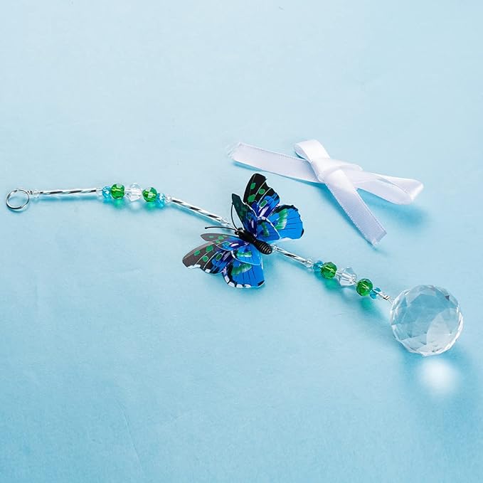 Crystal Garden Suncatcher Butterfly Hanging Crystals Ornament for Window Rainbow Maker Prisms Home Decor Sun Catcher Gift Idea for Mom Grandma (Blue)